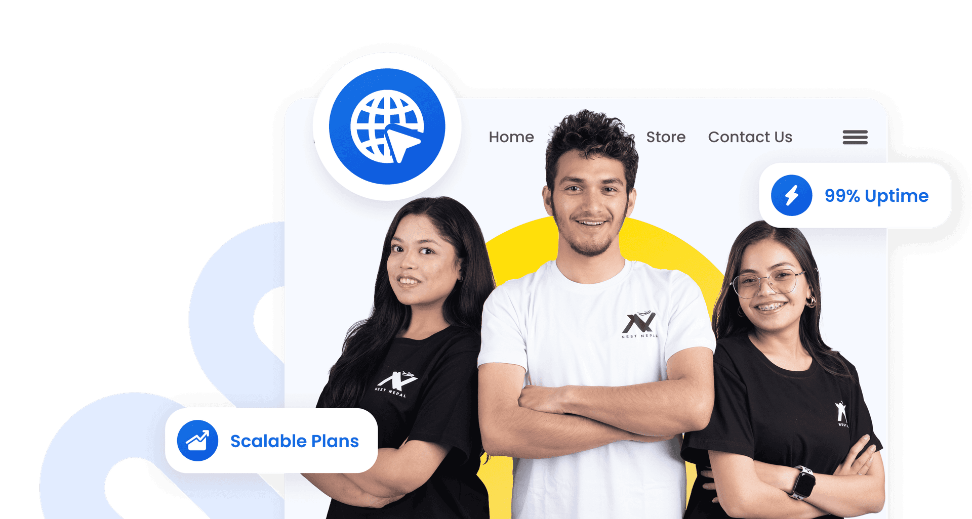 Team working together with technology to illustrate services