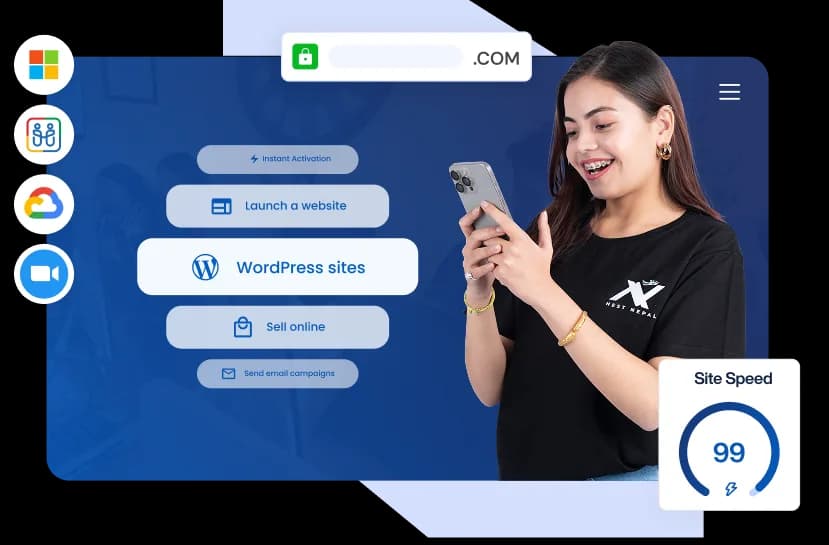 Nest Nepal Web Hosting — fast, reliable hosting in Nepal Illustration of a woman showcasing web hosting services